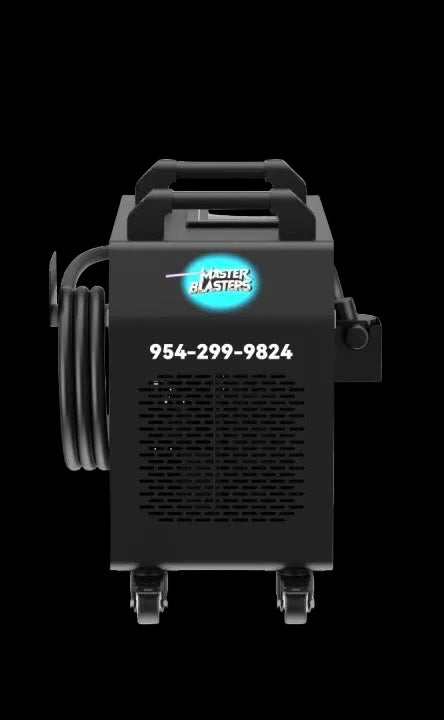 Front view of 200W pulsed laser cleaning machine with fiber cable