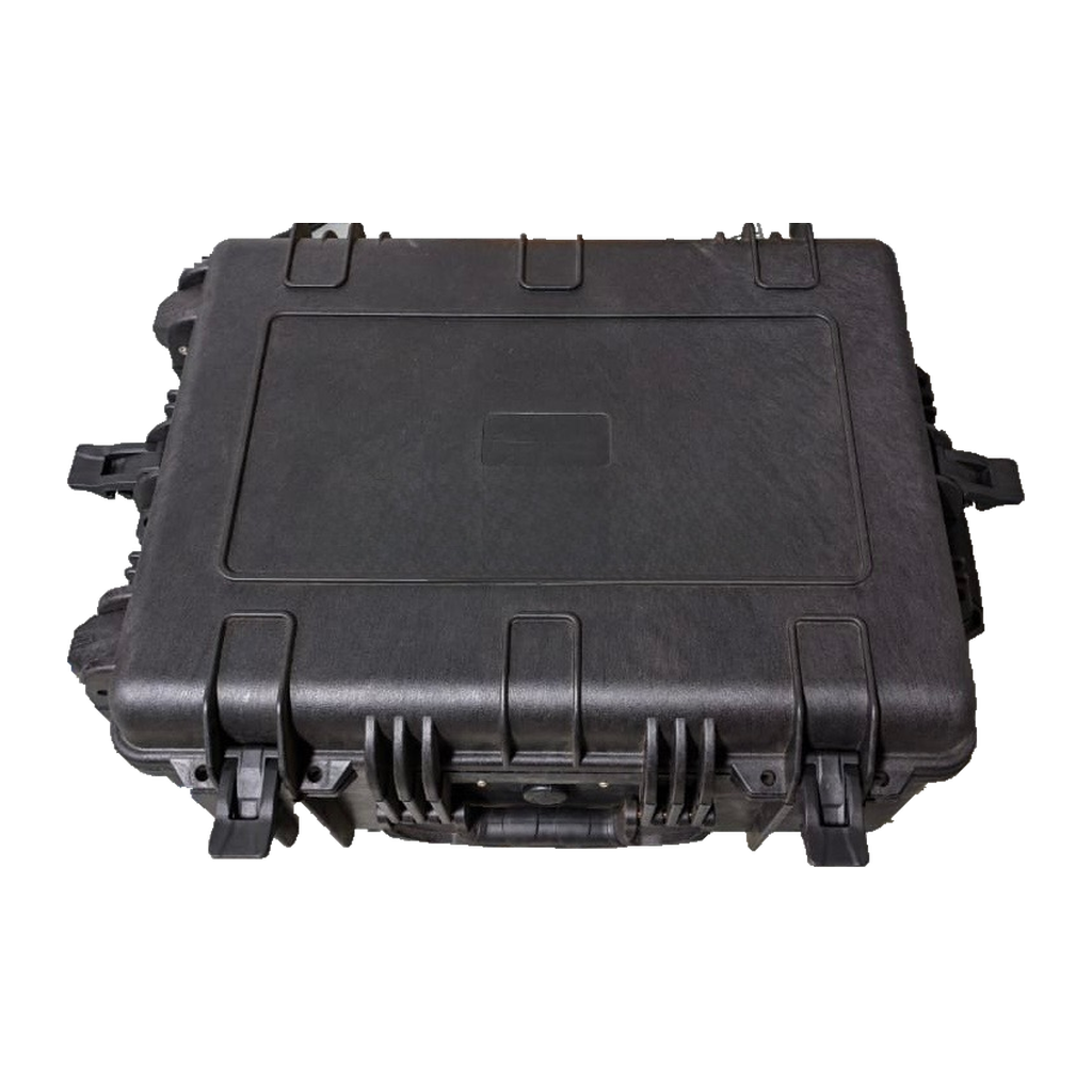 Closed black transport case for the Master Blasters portable pulsed laser cleaning machine, with handle and protective latches