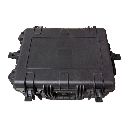 Closed black transport case for the Master Blasters portable pulsed laser cleaning machine, with handle and protective latches