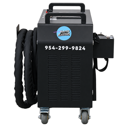 Master Blasters Laser 300W pulsed laser cleaning machine with coiled fiber cable on a transparent background