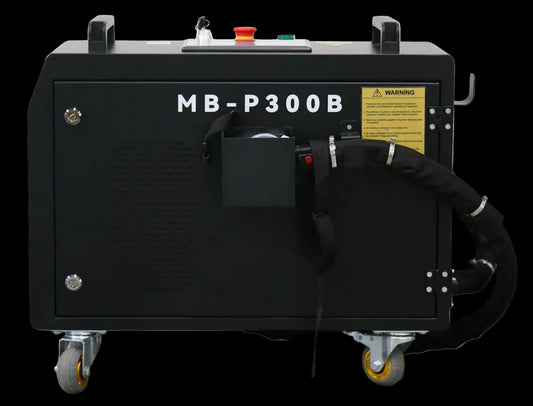 Side view of MB-P300B laser cleaning machine with fiber cable